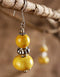Blue Pottery 2 Bead Earrings Small (Yellow)