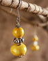 Blue Pottery 2 Bead Earrings Small (Yellow)