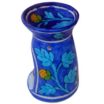 Jaipur Blue Pottery Aroma Oil Diffuser Small in Blue Base With Multi floral Design