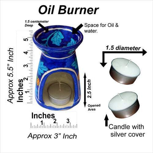 Jaipur Blue Pottery Aroma Oil Diffuser Small in Blue Base With Multi floral Design