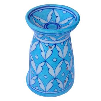 Jaipur Blue Pottery Handmade Aroma Oil Diffuser Small in Turquoise & White Geometrical Design