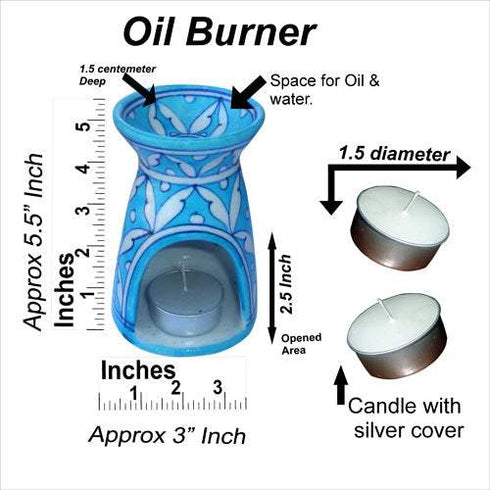 Jaipur Blue Pottery Handmade Aroma Oil Diffuser Small in Turquoise & White Geometrical Design