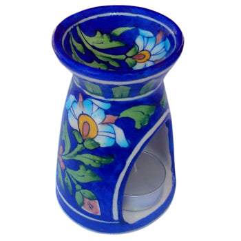 Jaipur Blue Pottery Oil Diffuser Small in Blue Base With Floral Motifs