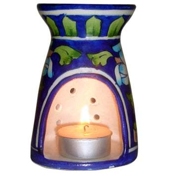 Jaipur Blue Pottery Oil Diffuser Small in Blue Base With Floral Motifs