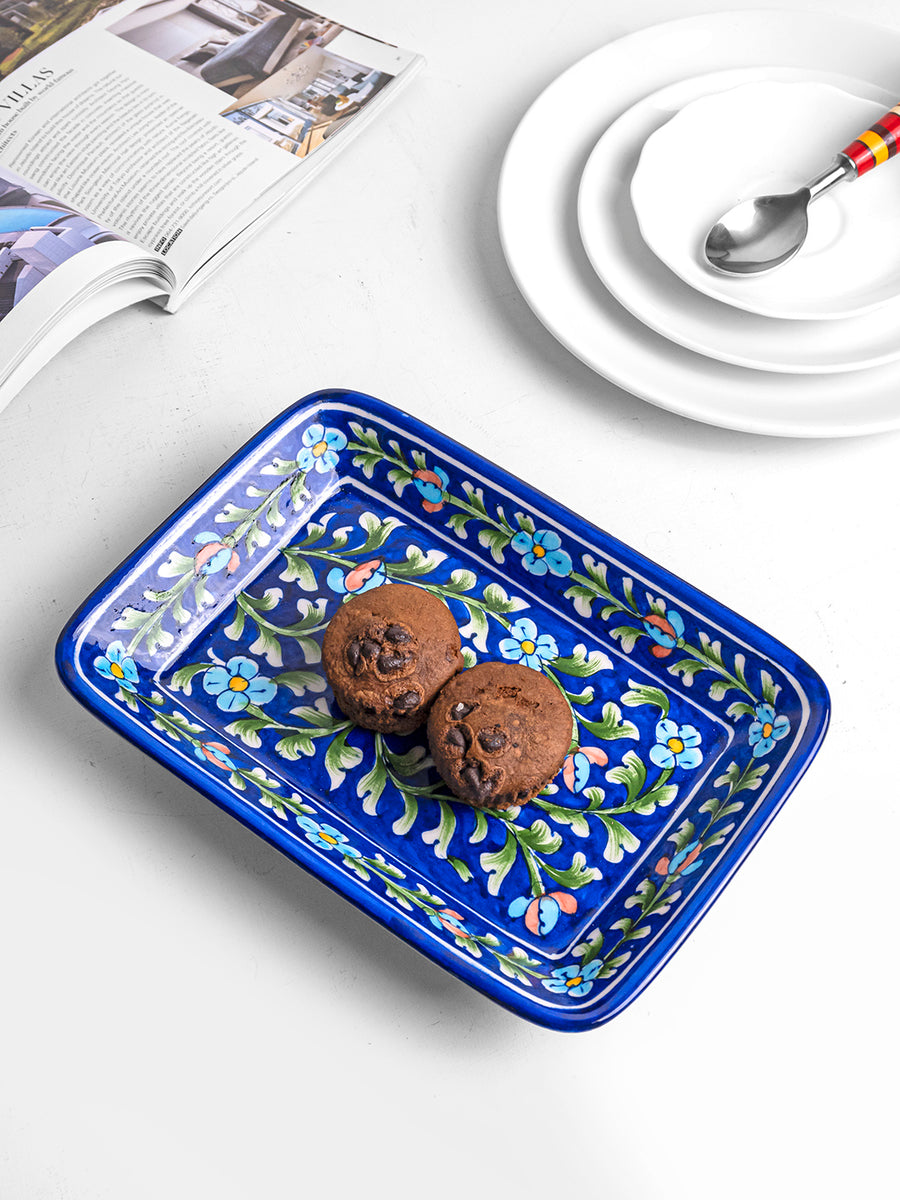 Premium Rectangle Blue & White Geometric Tray | Neerja – NEERJA ...