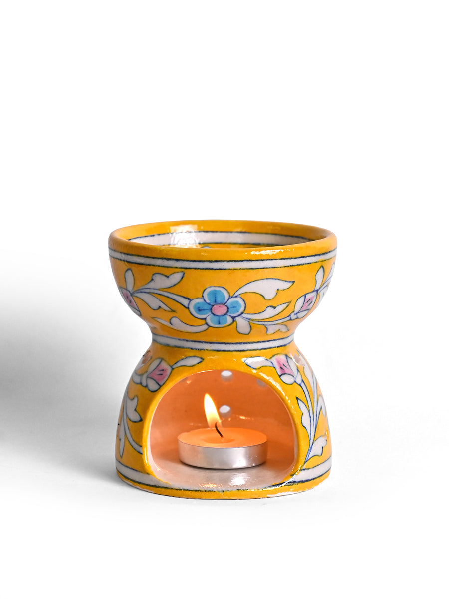 Blue Pottery Handmade Aroma Oil Diffuser Yellow Color – NEERJA ...