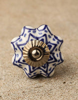 Blue Designs on White Flower-Shaped Ceramic Knob