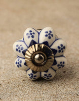 Blue Designs on White Flower-Shaped Ceramic Knob 02
