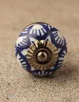 Blue Design on White Ceramic Knob 05
