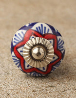 Red and Blue Flowers Designs on White Ceramic Knob