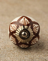 Brown Design on White Ceramic Knob