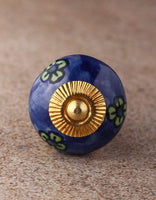 Green Flowers on Blue Ceramic Knob