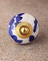 Blue Design on White Ceramic Knob