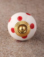 Red Polka-Dots on White Ceramic Knob
