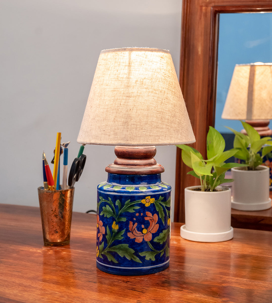 Exclusive Blue Pottery 6 Burnee Lamp (Without Lampshade) | Neerja ...