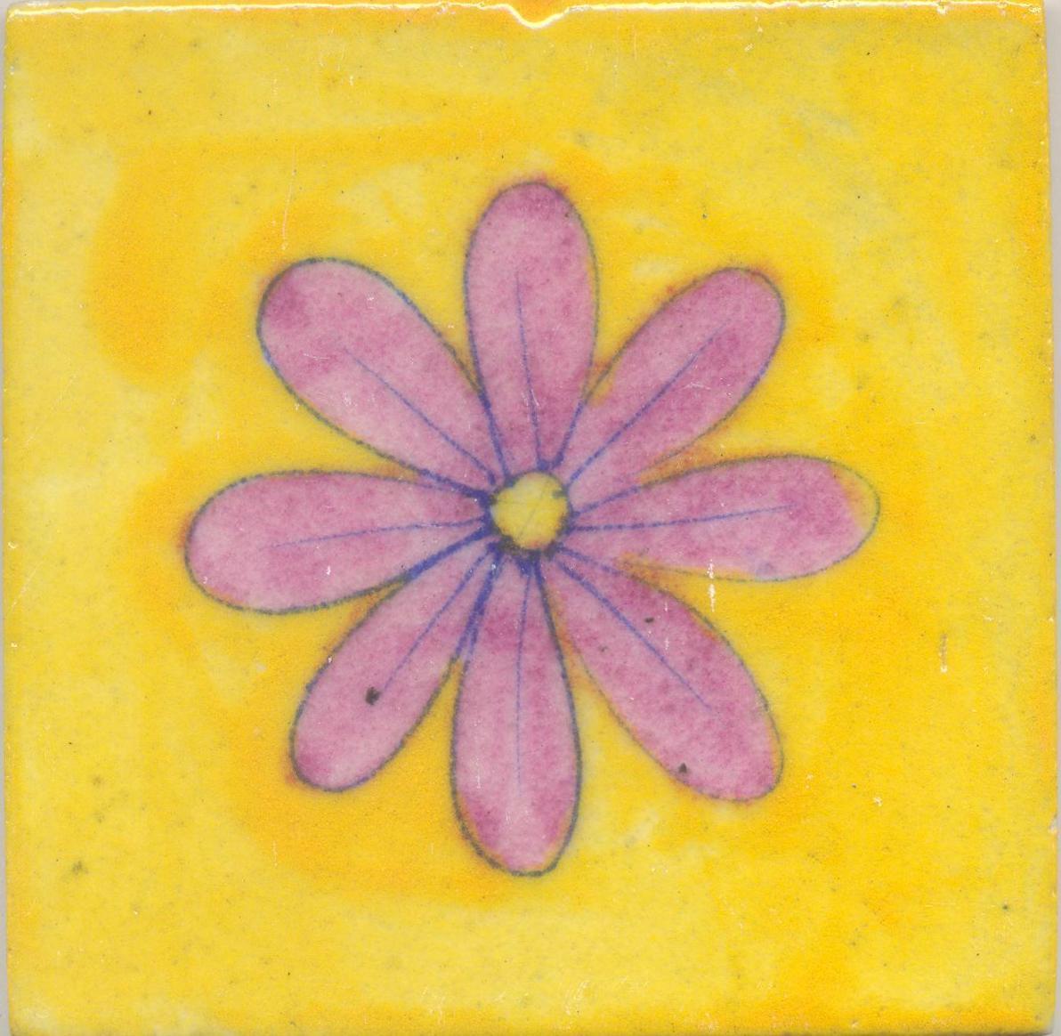 Pink Flower and Yellow Base Tile – NEERJA INTERNATIONAL INC