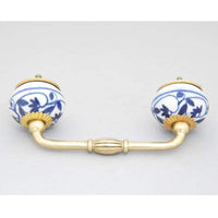 Blue flower and Blue leaf with white base Cabinet or Drawer Pull