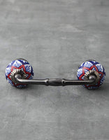 Red and Blue design with white base Cabinet or Drawer Pull