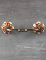 Orange and Red flower and Green leaf with white base Cabinet or Drawer Pull