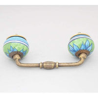 Turquoise flower with Green base Cabinet or Drawer Pull