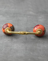 Red,Green and Turquoise flowerd with Orange base Cabinet or Drawer Pull