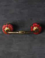 Orange flower and Green leaf with Red base Cabinet or Drawer Pull