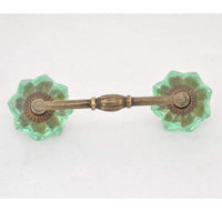 Green Glass Flower Cebinet or Drawer Pull