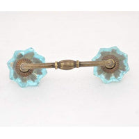 Light Turquoise Glass Flower Cebine or Drawer Pull