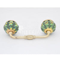 Yellow Flower and Lime Green Leaf with Green Base Cabinet Pull